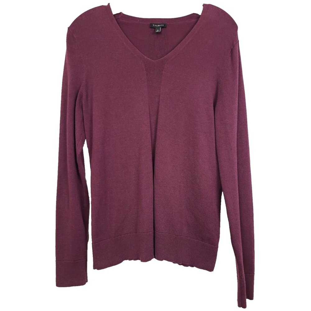 Talbots‎ Womens Sweater Small Burgundy V-Neck Lightweight Long Sleeve Pullover